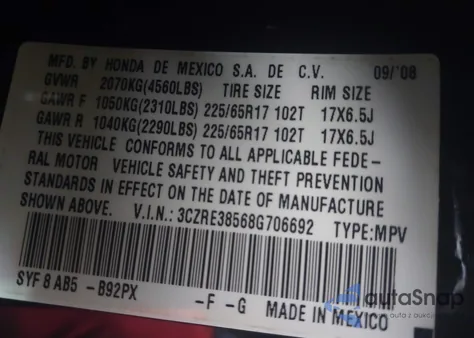 2008 Honda Cr-V Ex from USA, damaged, VIN 3CZRE38568G706692